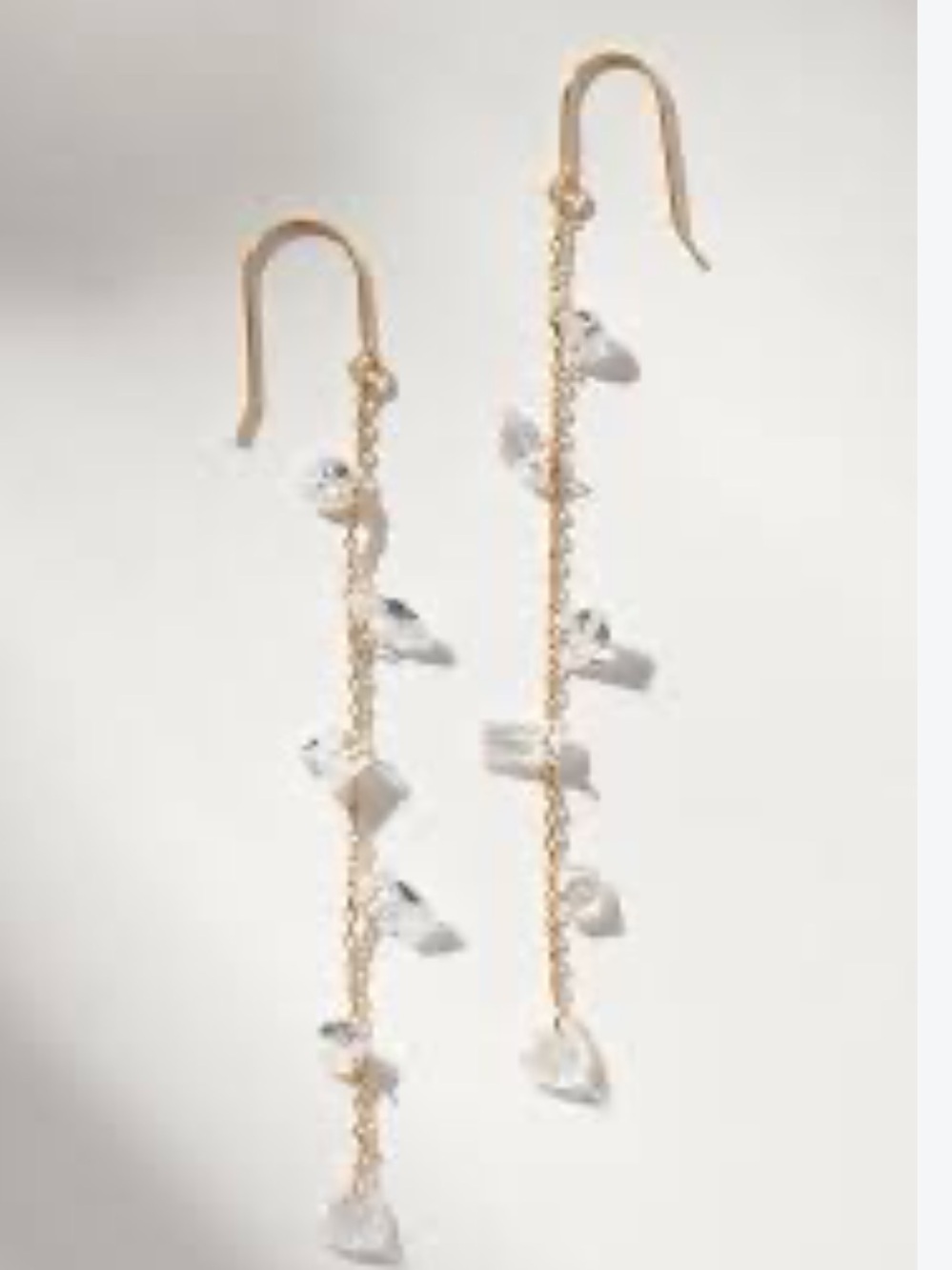 Anthropologie Gold Chain Earrings with Clear Crystal Drops